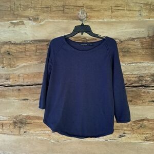Jeanne Pierre Navy Raglan Sleeve Cotton Sweater Size Medium